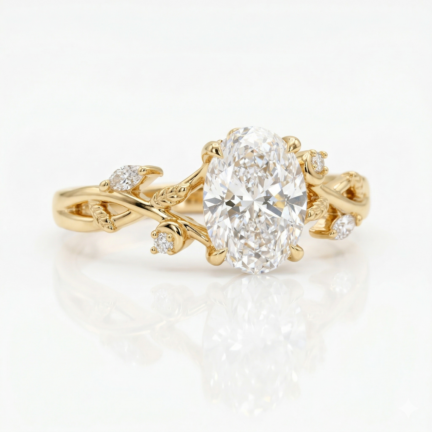 2.060 ct Oval Lab Grown Diamond Nature Inspired Vine Ring