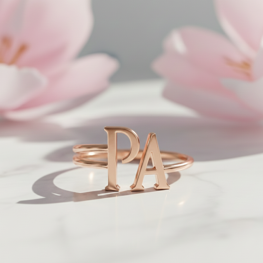 Custom Gold Initial Ring – Personalized Letter Band