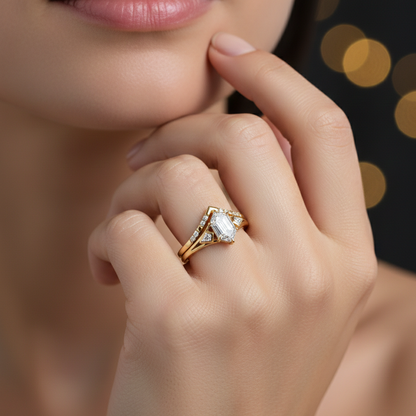 1.65 Ct Hexagon Lab Grown Diamond Engagement Ring Set