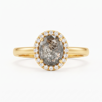 1.00ct Salt And Pepper Round Rose Cut Diamond Ring