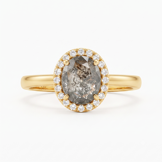 1.00ct Salt And Pepper Round Rose Cut Diamond Ring