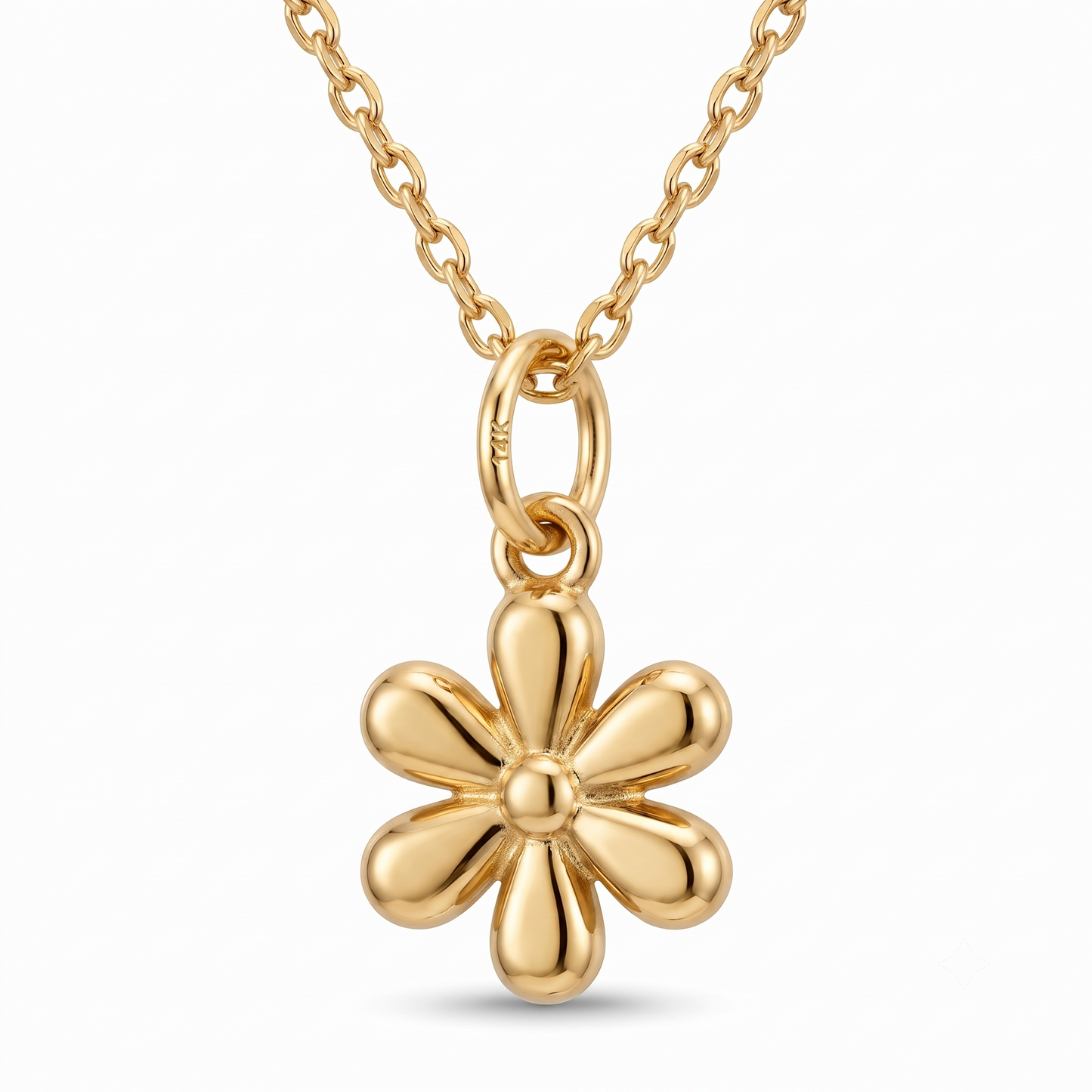 14k Gold Flower Charm Dainty Floral Pendant Necklace
