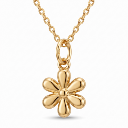 14k Gold Flower Charm Dainty Floral Pendant Necklace