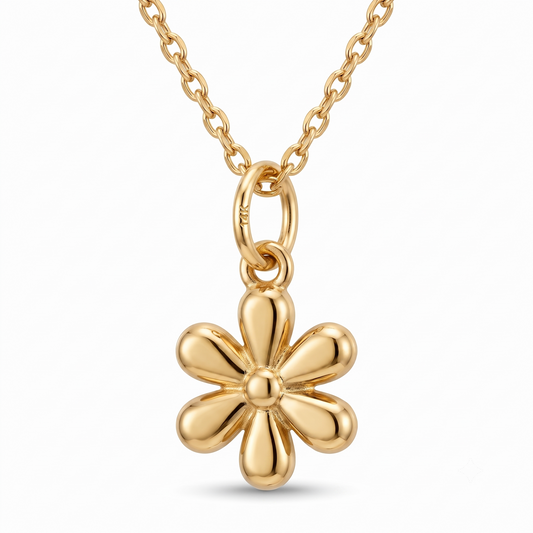 14k Gold Flower Charm Dainty Floral Pendant Necklace