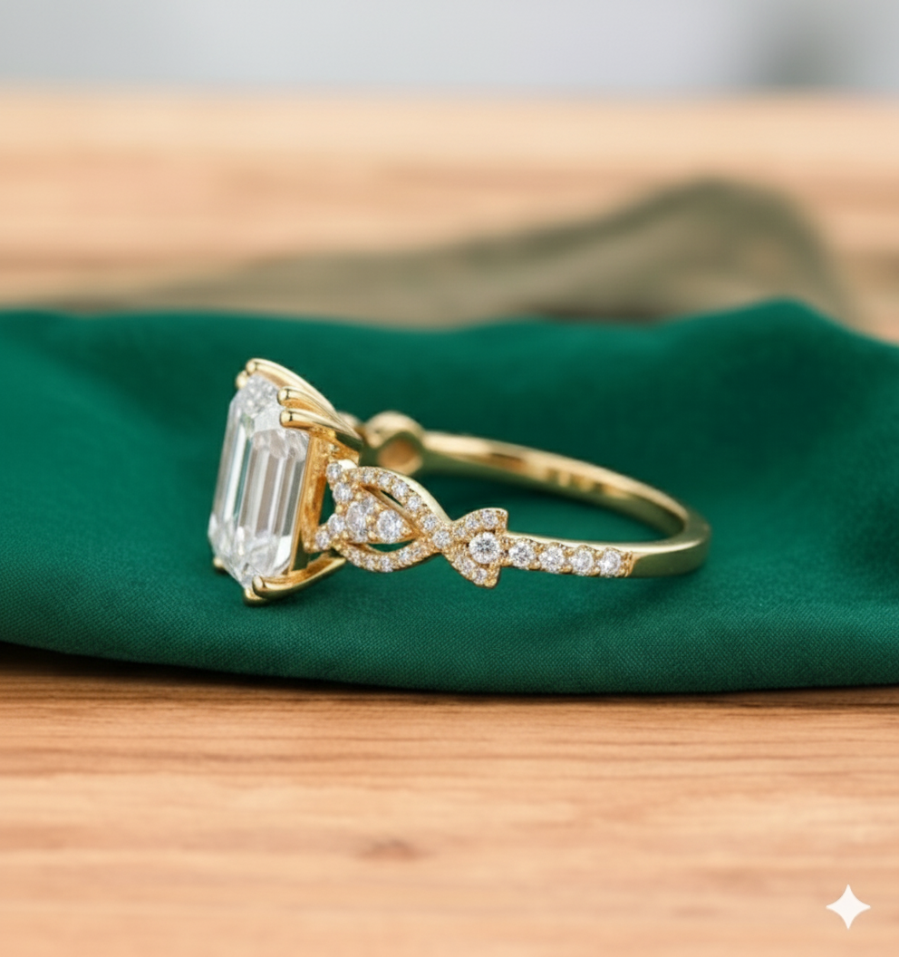 1.6CT Emerald Cut Lab Grown Diamond Engagement Ring