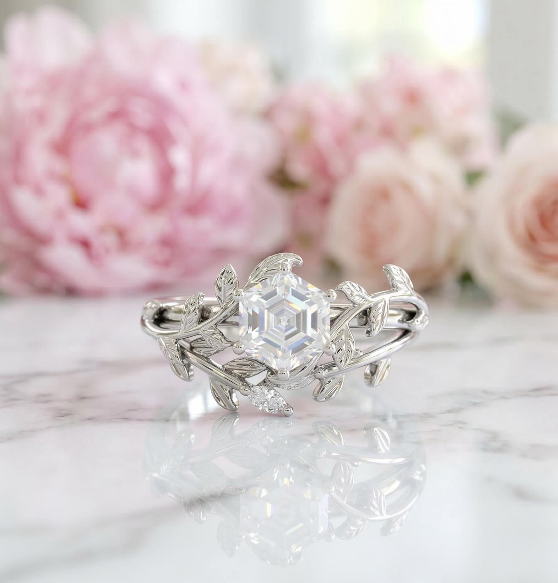 Hexagon Lab Grown Diamond Ring Set – Amavida Jewelry