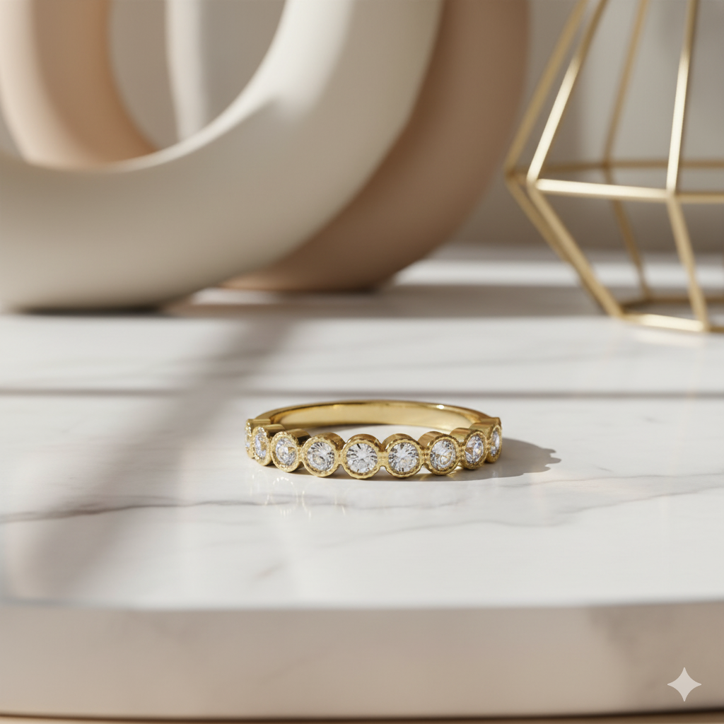 14K Solid Gold 1/4 ct Lab Grown Diamond Half Eternity Wedding Band