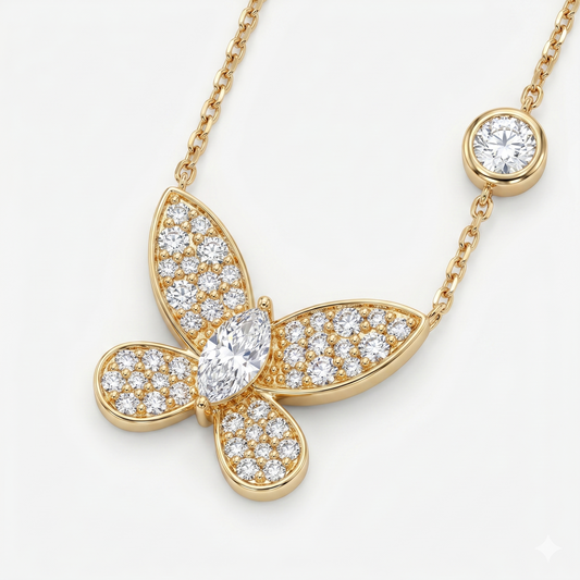14k Gold Pave Lab-Grown Diamond Butterfly Pendant Necklace