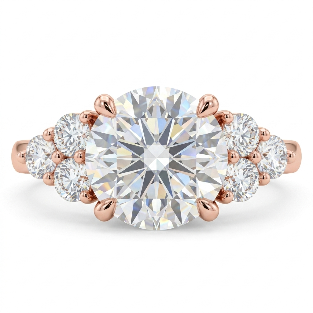 0.90 ct Round Cut Lab Grown Diamond Cluster Engagement Ring • Bridal Wedding Ring