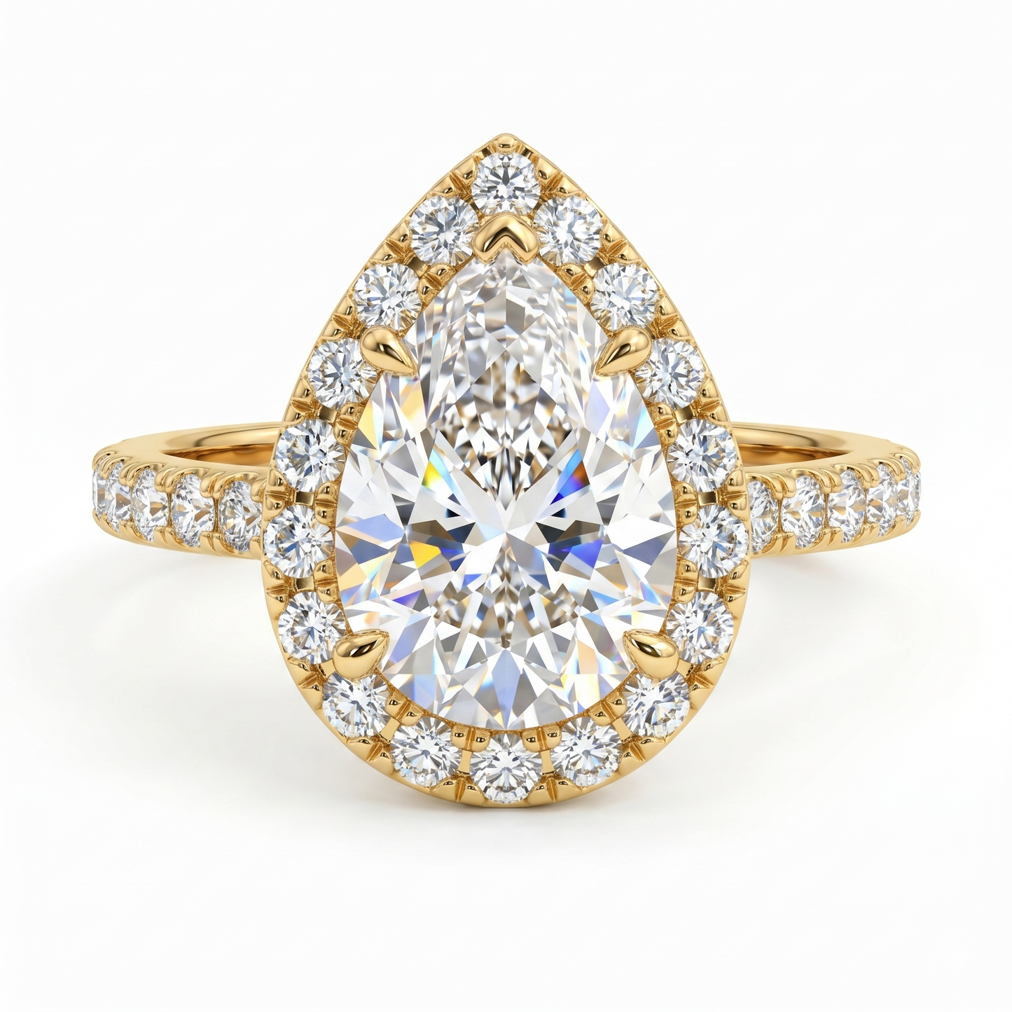 1.00ct Pear Cut Halo Pave Lab-Grown Engagement Ring