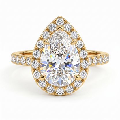 1.00ct Pear Cut Halo Pave Lab-Grown Engagement Ring