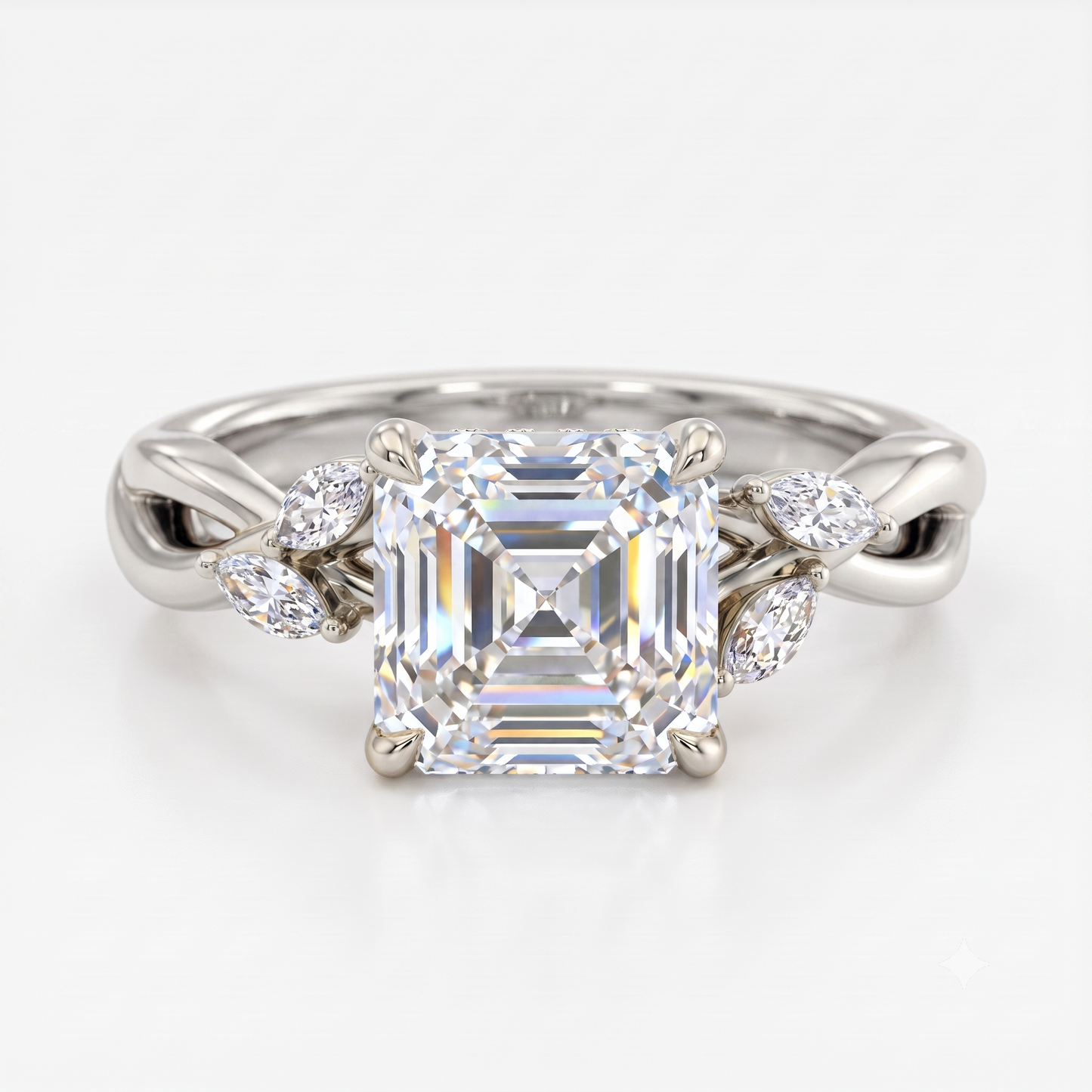 1. 1/5 Carat Asscher Cut Lab Grown Diamond Unique Twig and Leaf Ring
