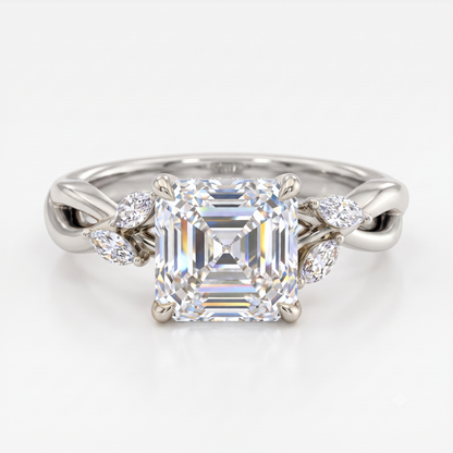 1. 1/5 Carat Asscher Cut Lab Grown Diamond Unique Twig and Leaf Ring