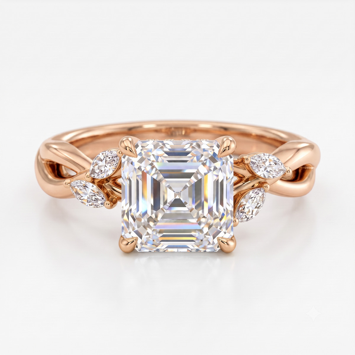 1. 1/5 Carat Asscher Cut Lab Grown Diamond Unique Twig and Leaf Ring
