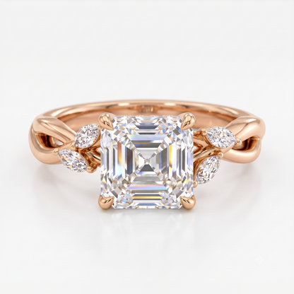 1. 1/5 Carat Asscher Cut Lab Grown Diamond Unique Twig and Leaf Ring