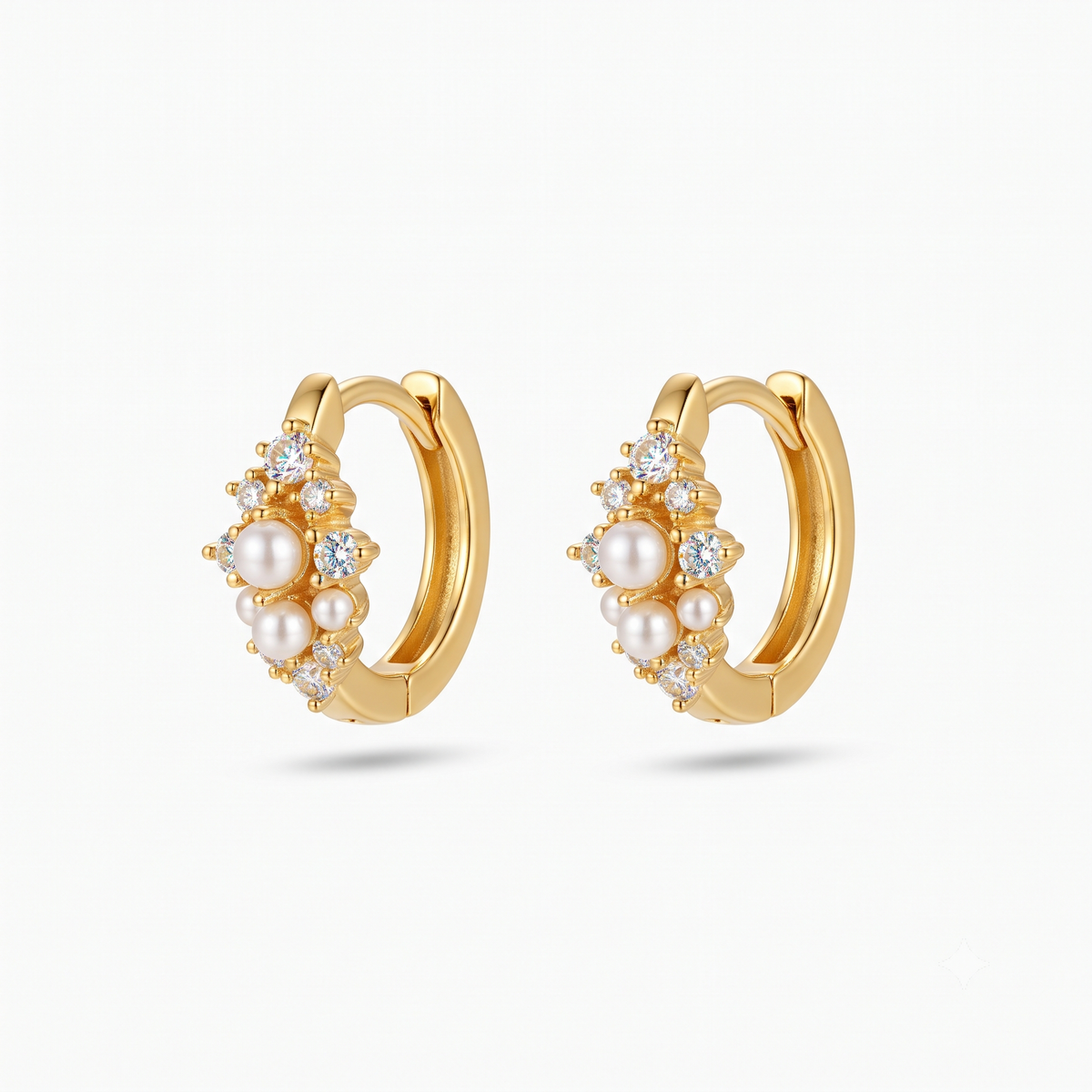 0.16 Ct Lab Grown Diamond Pearl Huggie Hoop Earrings | 14K Gold | Dainty Pearl Earrings