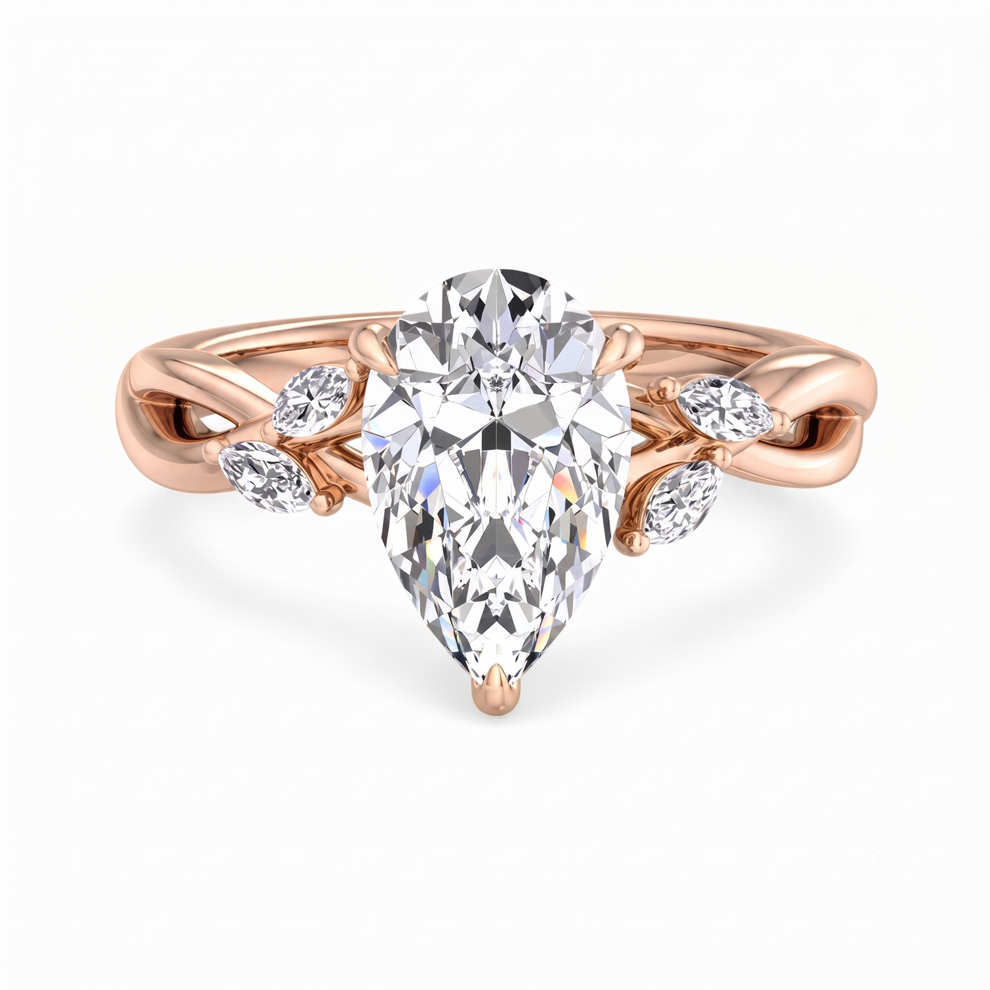 1.5 ct Pear Shaped Lab Grown Diamond Engagement Ring in 14k Rose Gold Twist Band