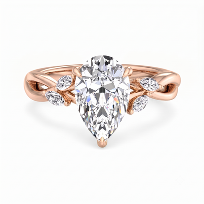 1.5 ct Pear Shaped Lab Grown Diamond Engagement Ring in 14k Rose Gold Twist Band