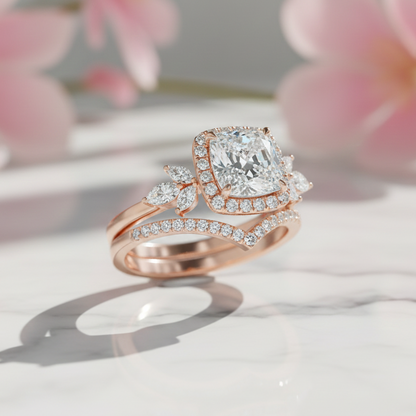 1.80 Ct Asscher Cut Lab-Grown Ring Set with Chevron Band