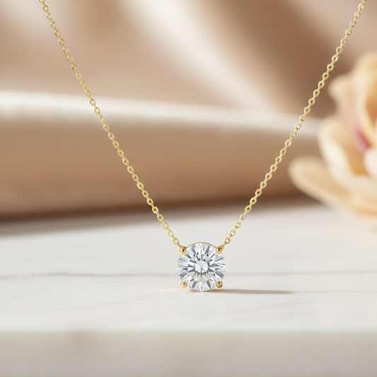 0.130 Ct Solid 14K Gold Floating Necklace