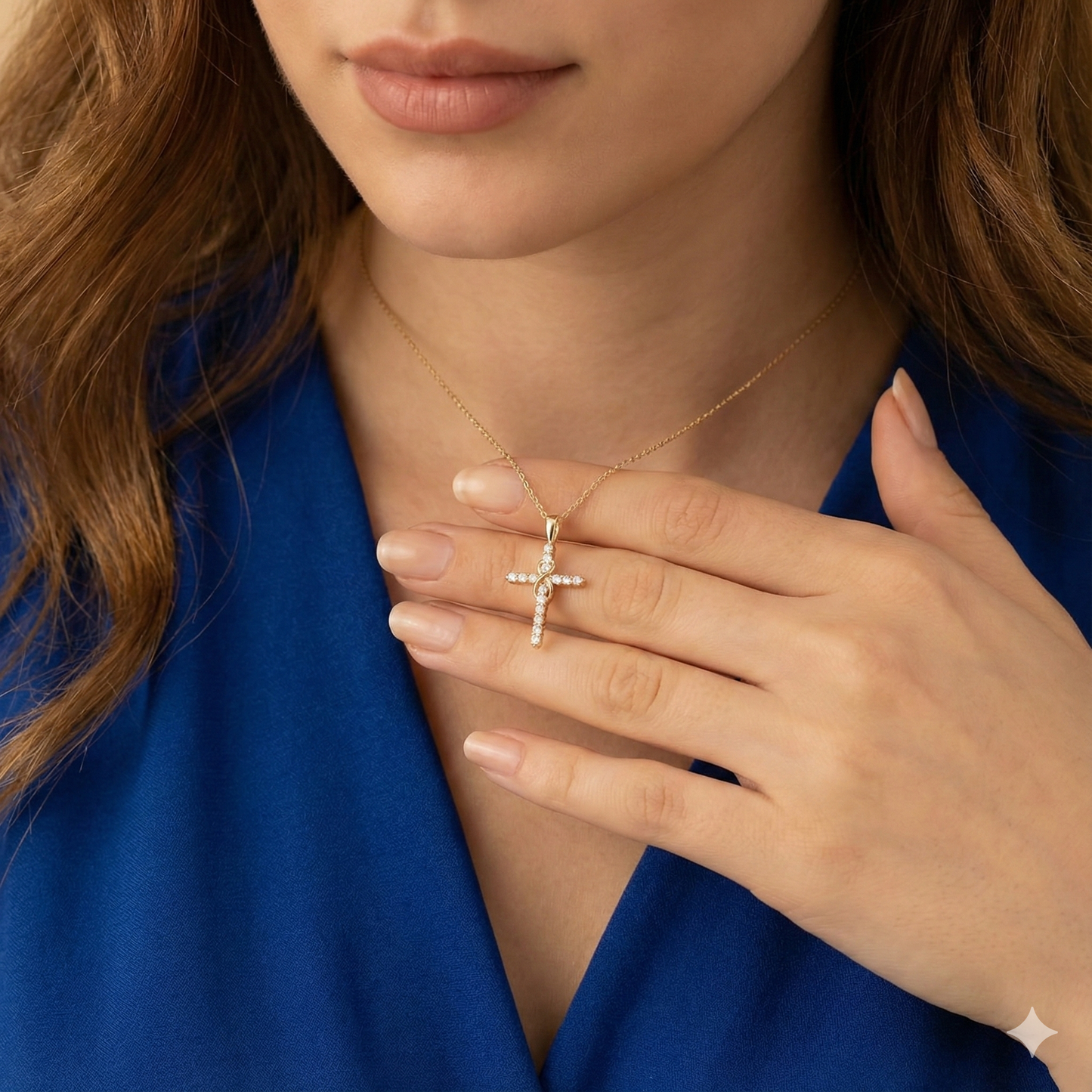 0.150 Ct 14K Solid Gold Lab-Grown Cross Necklace