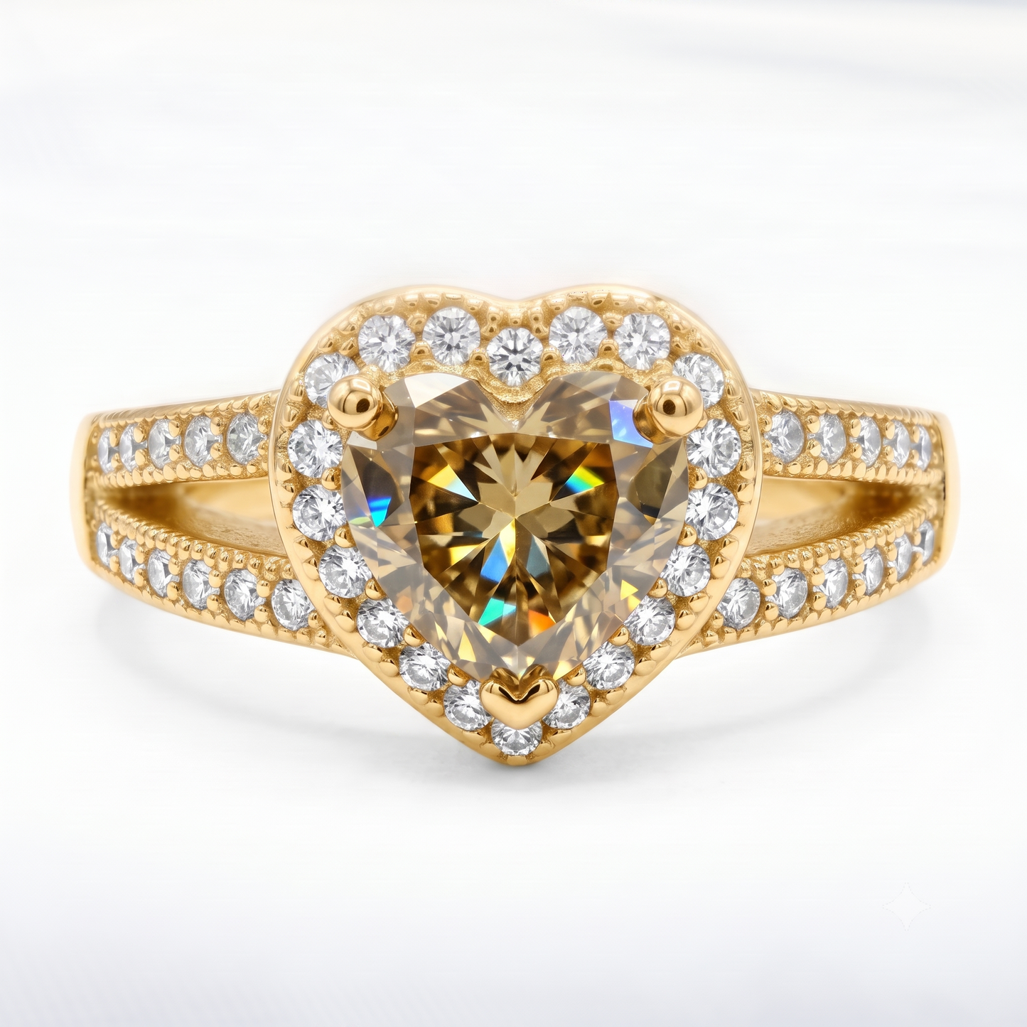 1.100ct Heart Champagne Lab Grown Diamond Halo Engagement Ring