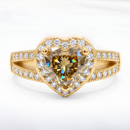 1.100ct Heart Champagne Lab Grown Diamond Halo Engagement Ring