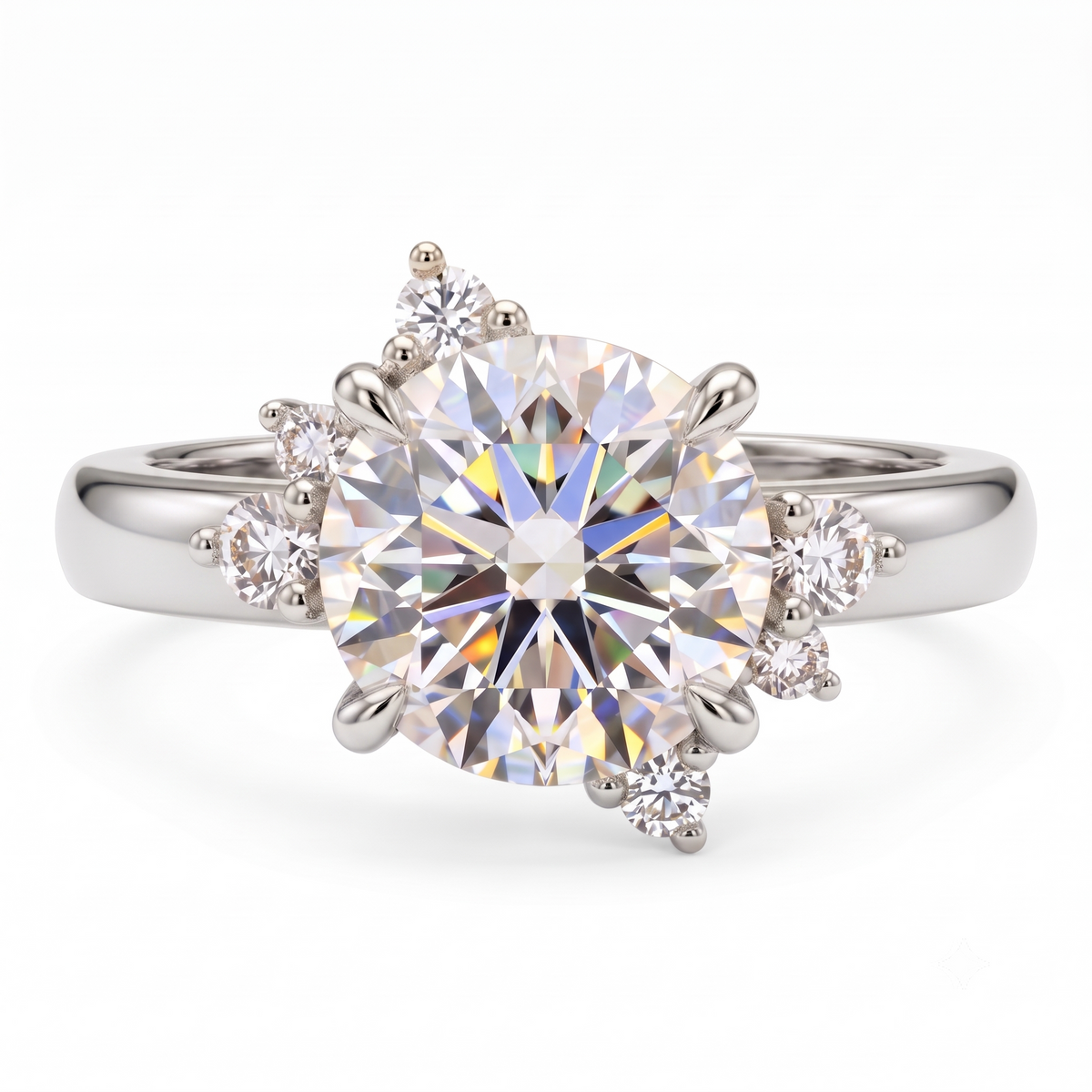 1.00ct Round Cut Lab Grown Diamond  Floral Cluster Engagement Ring