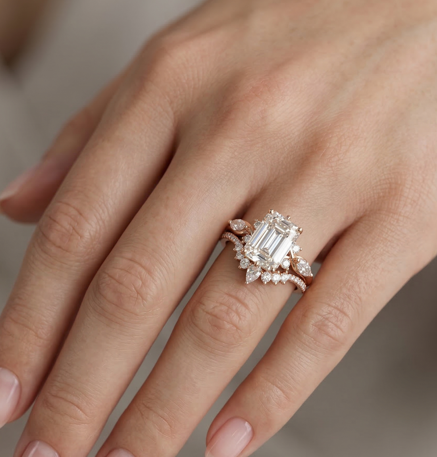 2.130ct Emerald Cut Lab-Grown Diamond Engagement Ring Set