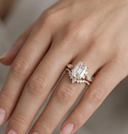 2.130ct Emerald Cut Lab-Grown Diamond Engagement Ring Set