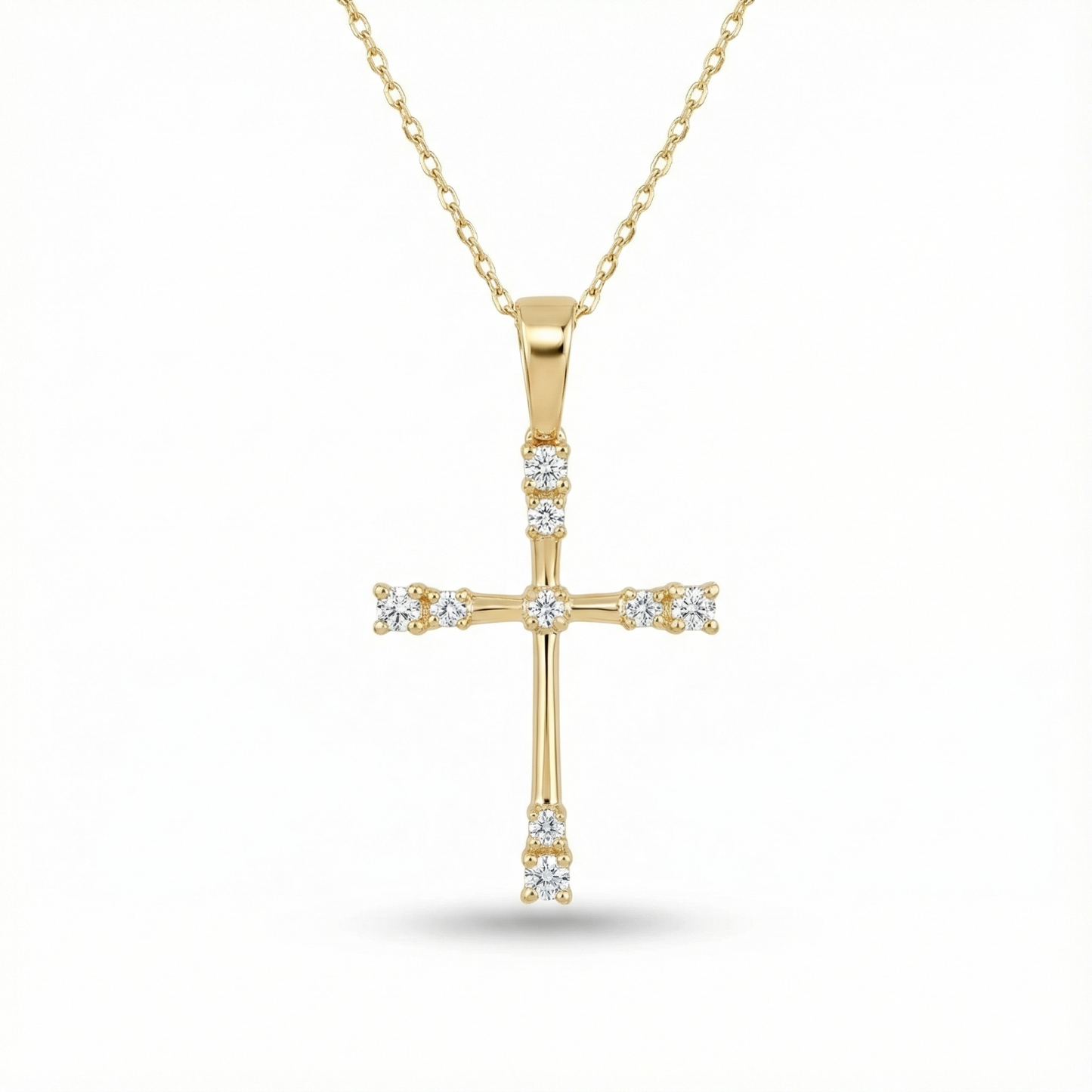 0.160 CT Moissanite Cross Necklace in 14K Gold