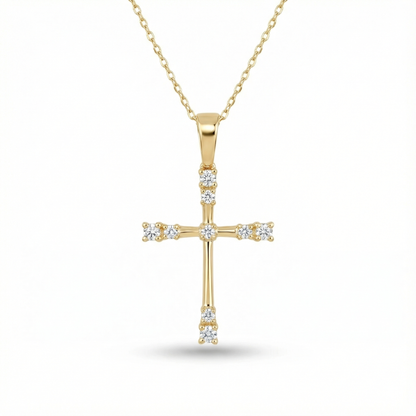 0.160 CT Lab Grown Cross Necklace in 14K Gold
