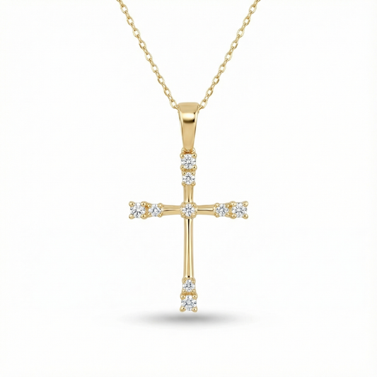 0.160 CT Moissanite Cross Necklace in 14K Gold