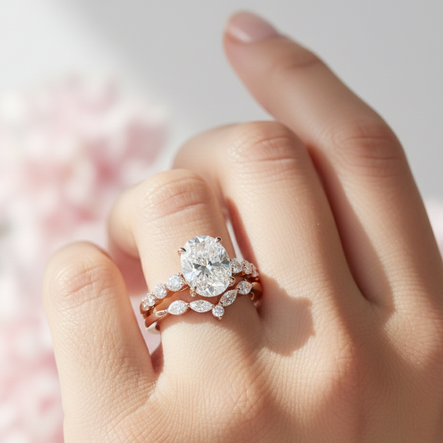 1.80 Ct Oval Lab-Grown Diamond Engagement Ring Set