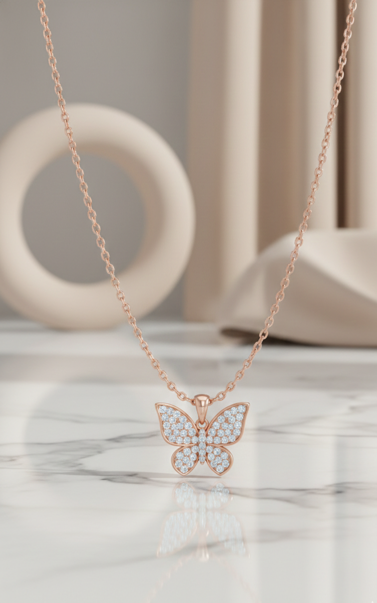 0.30 Ct Lab Grown Diamond Butterfly Pendant Necklace