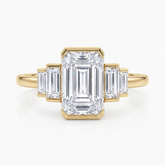 1.50 ct Five Stone Emerald Cut Lab Grown Diamond Engagement Ring