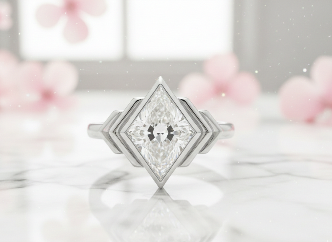 3 Ct Kite Lab Diamond Bezel Ring – Geometric & Unique