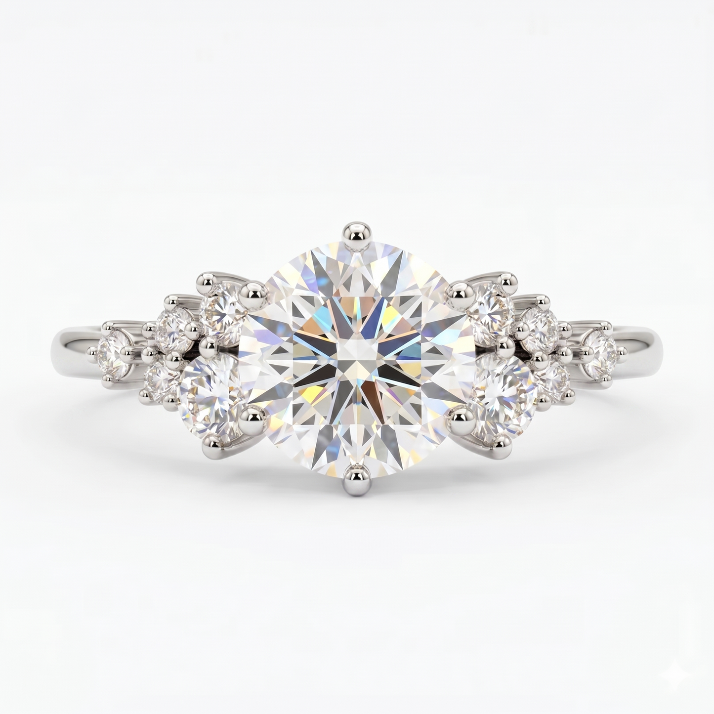 1CT Round Natural Diamond engagement ring, Unique White gold engagement ring