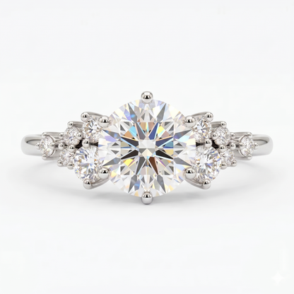 1CT Round Natural Diamond engagement ring, Unique White gold engagement ring