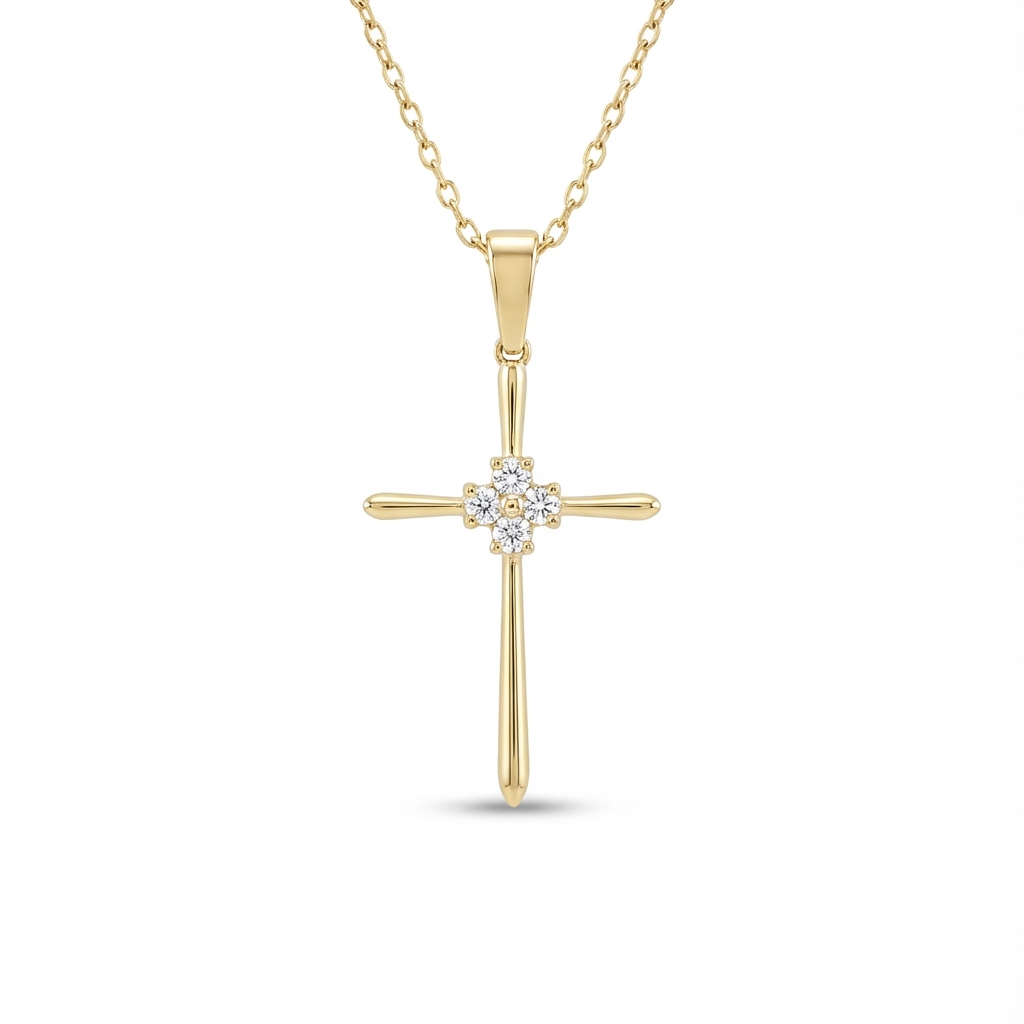 0.40 CT Moissanite Cross Pendant Necklace - 14K Solid Gold