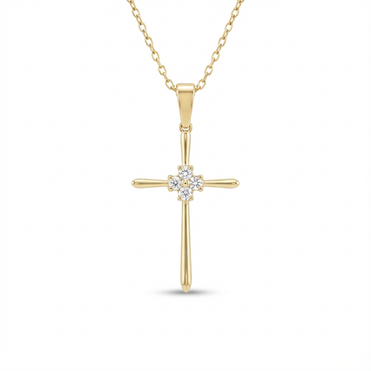 0.40 CT Lab-Grown Cross Pendant Necklace - 14K Solid Gold