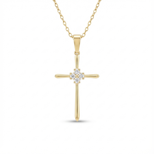 0.40 CT Moissanite Cross Pendant Necklace - 14K Solid Gold