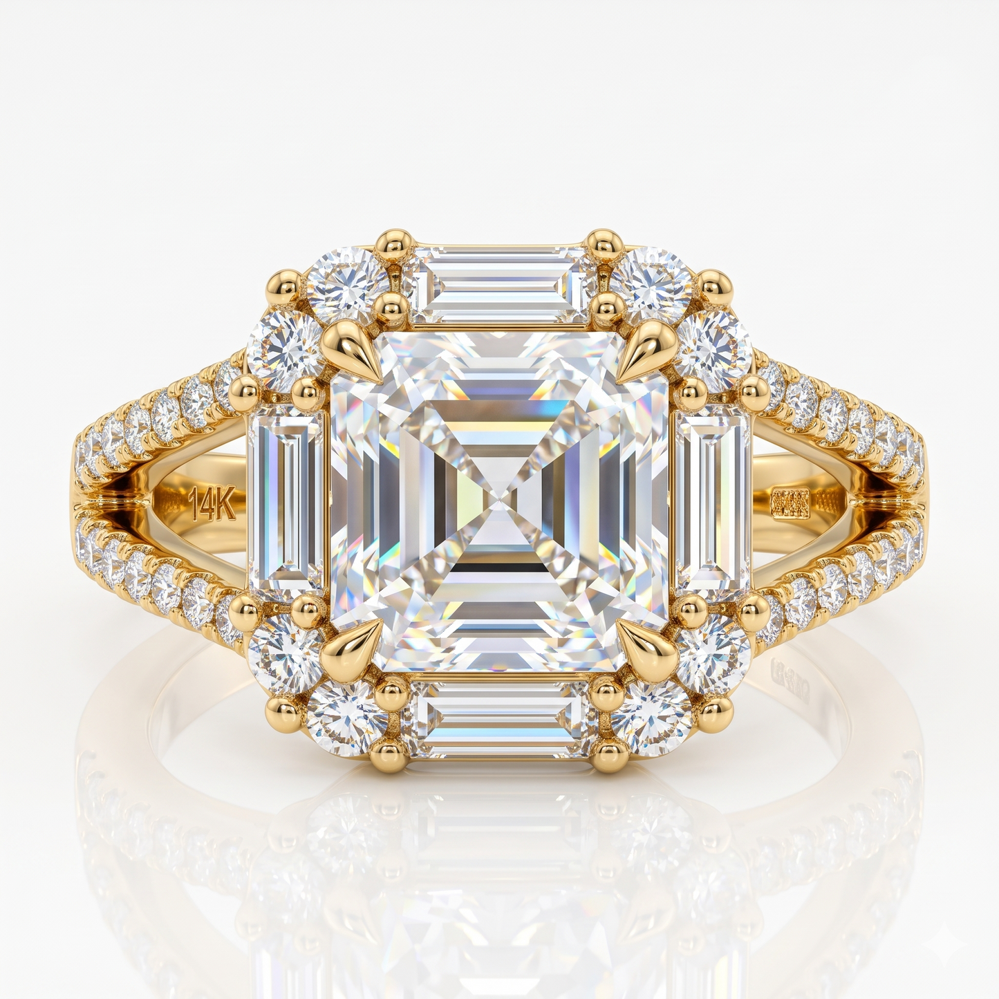 1.650 CT Asscher Cut Lab Grown Diamond Halo Engagement Ring