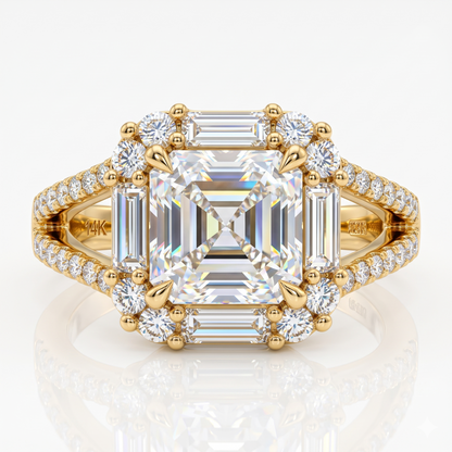 1.650 CT Asscher Cut Lab Grown Diamond Halo Engagement Ring