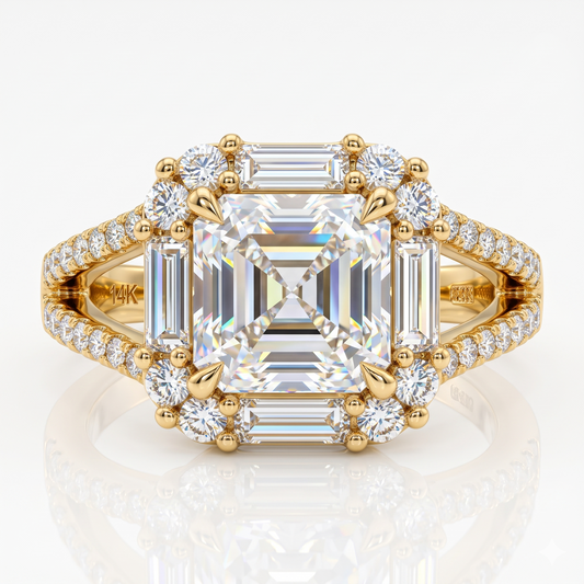 1.650 CT Asscher Cut Lab Grown Diamond Halo Engagement Ring