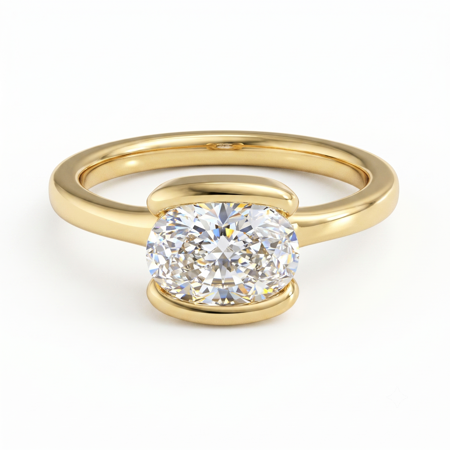 1.00CT Fancy Half Bezel Setting Oval Moissanite Engagement Ring