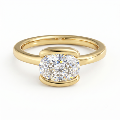 1.00CT Fancy Half Bezel Setting Oval Moissanite Engagement Ring