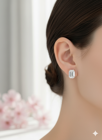 2.50 Ct Double Scoop Emerald Cut Lab-Grown Stud Earrings