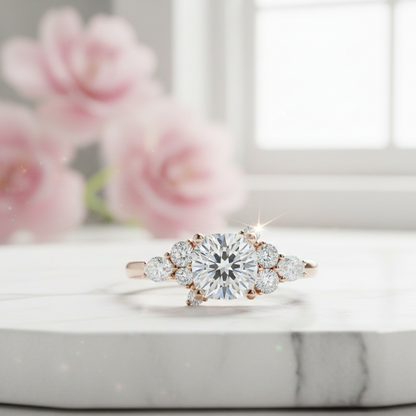 Cushion cut Cluster Engagement Ring for Elegant Brides