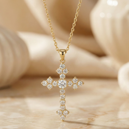 1.00Ct Dainty Moissanite Cross Necklace 14K Gold Pendant